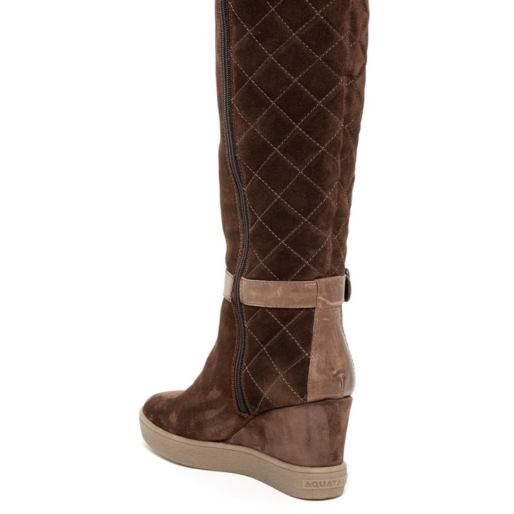Aquatalia Italy New Tall Weatherproof Wedge Boot NIB Suede Leather Women's πHP - Picture 4 of 16